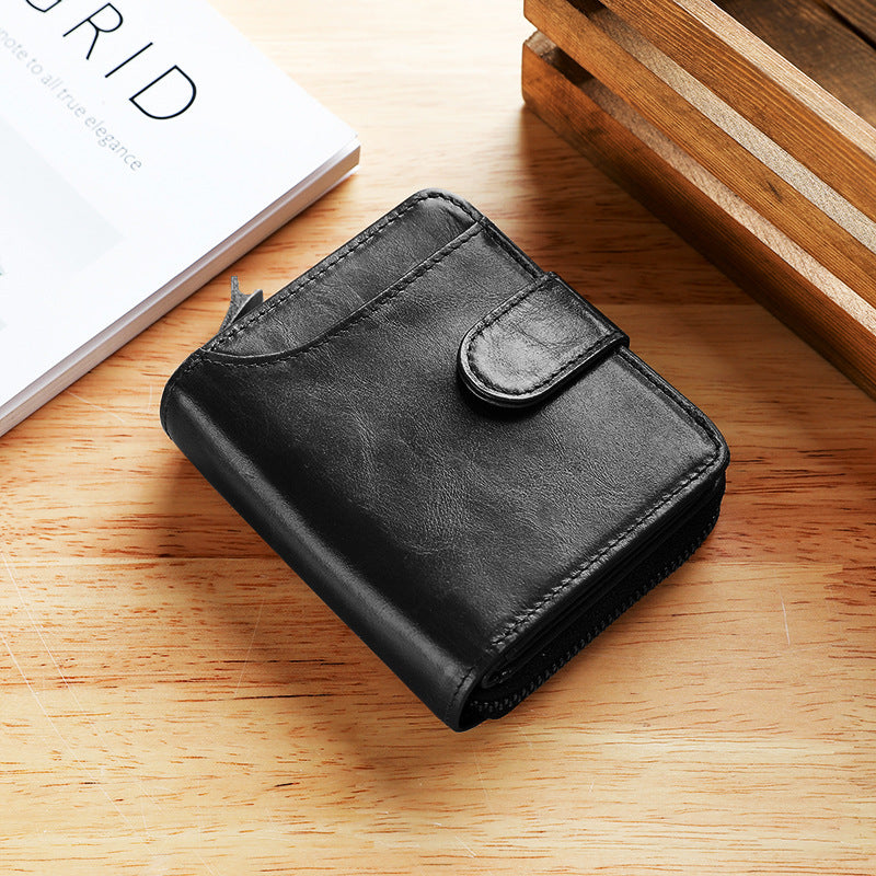 Sarah Express Men's First Layer Leather Short Wallet Black