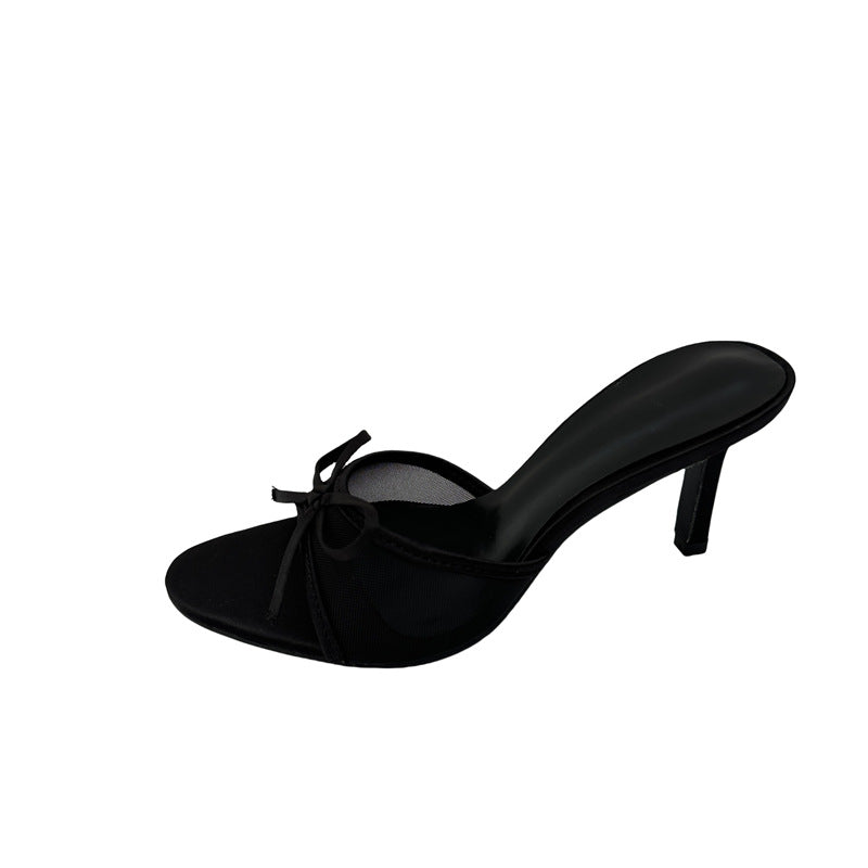 Sarah Express Bow-Tie Mesh High-Heel Slide Sandals