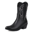 Sarah Express Embroidered Mid Heel Western Ankle Boots Black