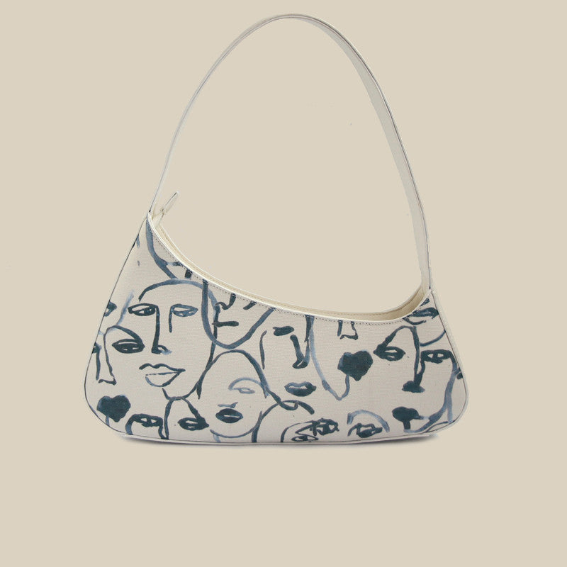 Sarah Express Abstract Face Print Canvas Shoulder Bag