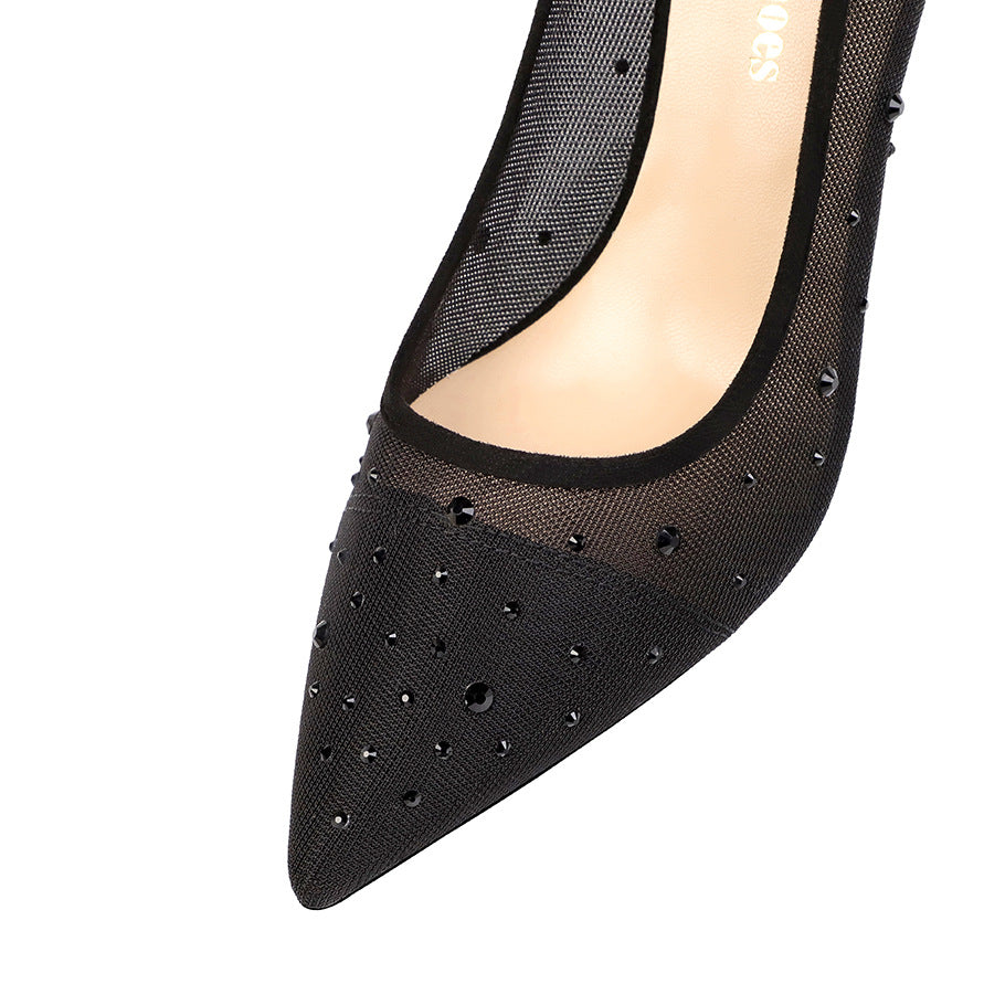 Sarah Express Pointed Toe Rhinestone Mesh Stiletto Heels