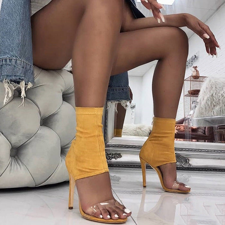 Sarah Express Back Zipper Stiletto Heel Sandals Yellow