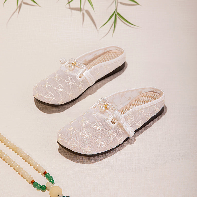 Sarah Express Embroidered Mesh Slip-On Summer Sandals
