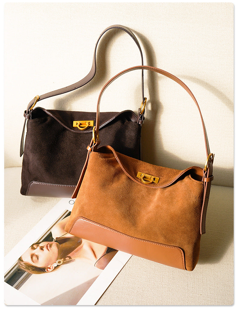 Sarah Express Sophisticated Suede Horizontal Square Tote Bag