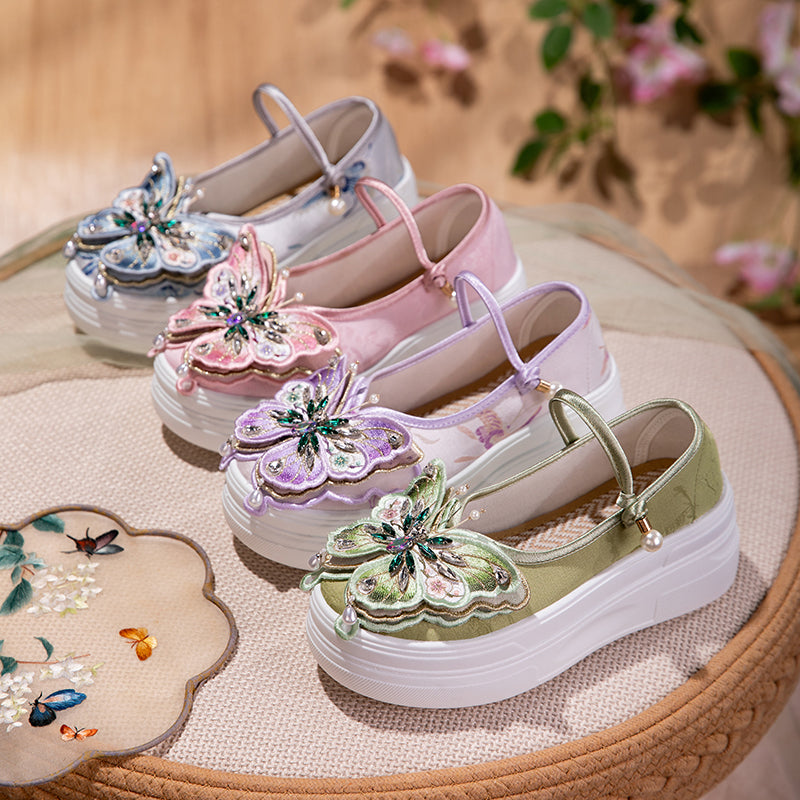Sarah Express Embroidered Butterfly Platform Mary Jane Flats