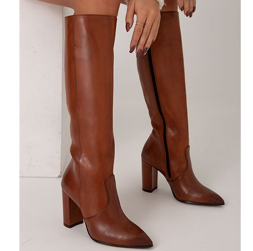 Sarah Express Pointed Toe Chunky Heel Thigh Boots