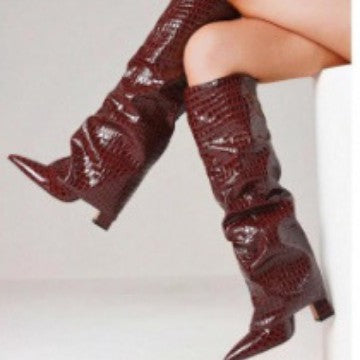 Sarah Express Chunky Heel Pointed Toe Over-the-Knee Boots