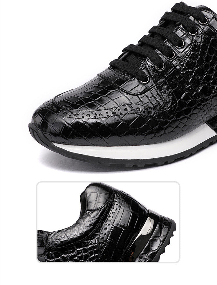 Sarah Express Men's Retro Crocodile Pattern Lace-Up Sneakers