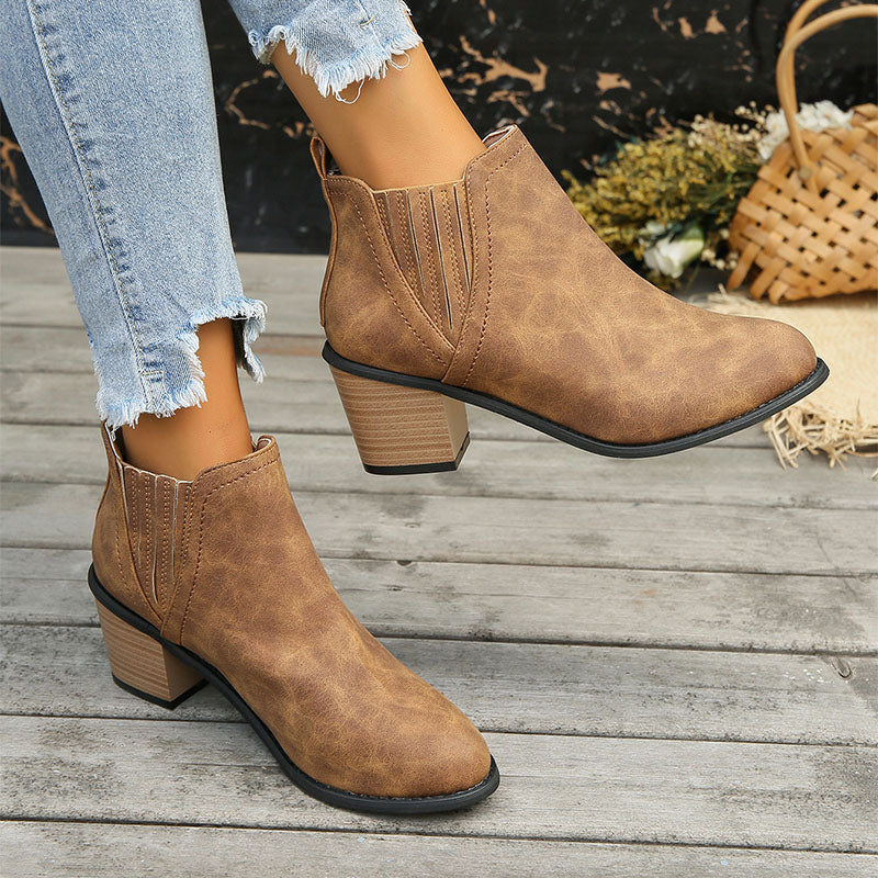 Sarah Express Pointed Toe Thick Heel Ankle Boots