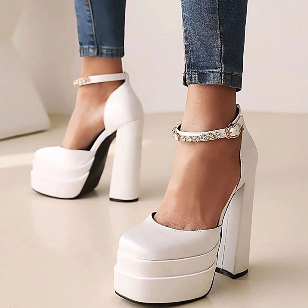 Sarah Express Satin Mary Jane Platform Chunky Heels
