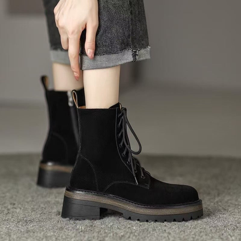 Platform Lace-Up Chunky Heel Ankle Boots – lace-up detail alternate view 4