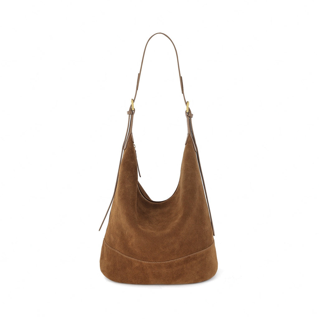 Sarah Express Retro Suede Slouchy Bucket Bag Brown 26x15x27cm