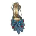 Sarah Express Denim Rhinestone Bow Pointed Toe Heels Denim Color