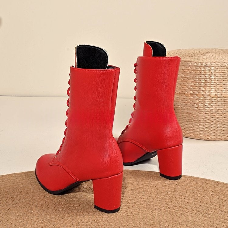 Sarah Express Women's Lace-Up Chunky Heel Boots