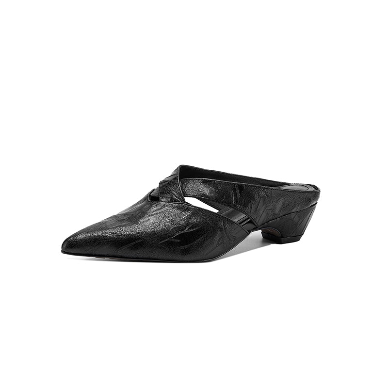 Sarah Express Lambskin Pointed Toe Crisscross Mules Black