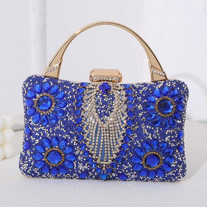 Sarah Express Diamond Inlaid Hard Shell Evening Clutch Blue