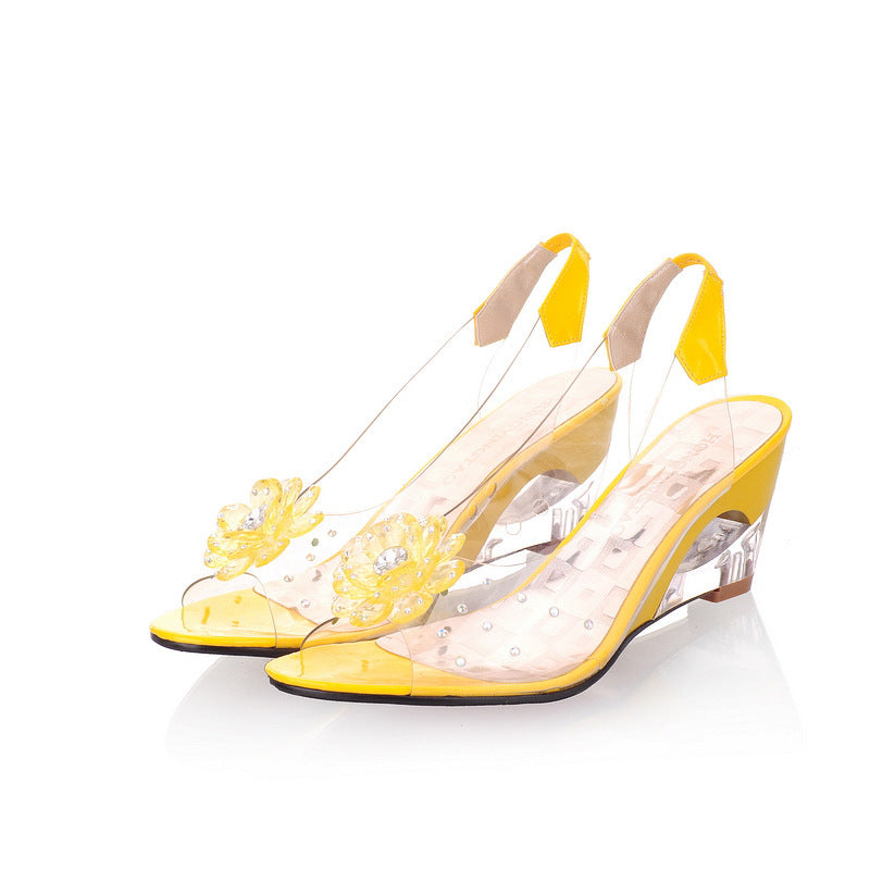 Sarah Express Transparent Crystal Peep Toe High Heels Yellow