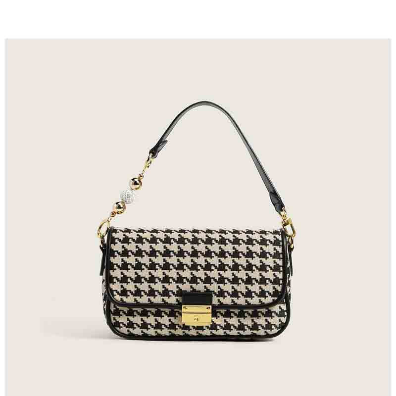 Sarah Express Houndstooth Pattern Shoulder Bag With Beads