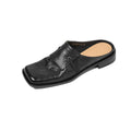Sarah Express Full-Grain Calfskin Square Toe Mule Slides Black