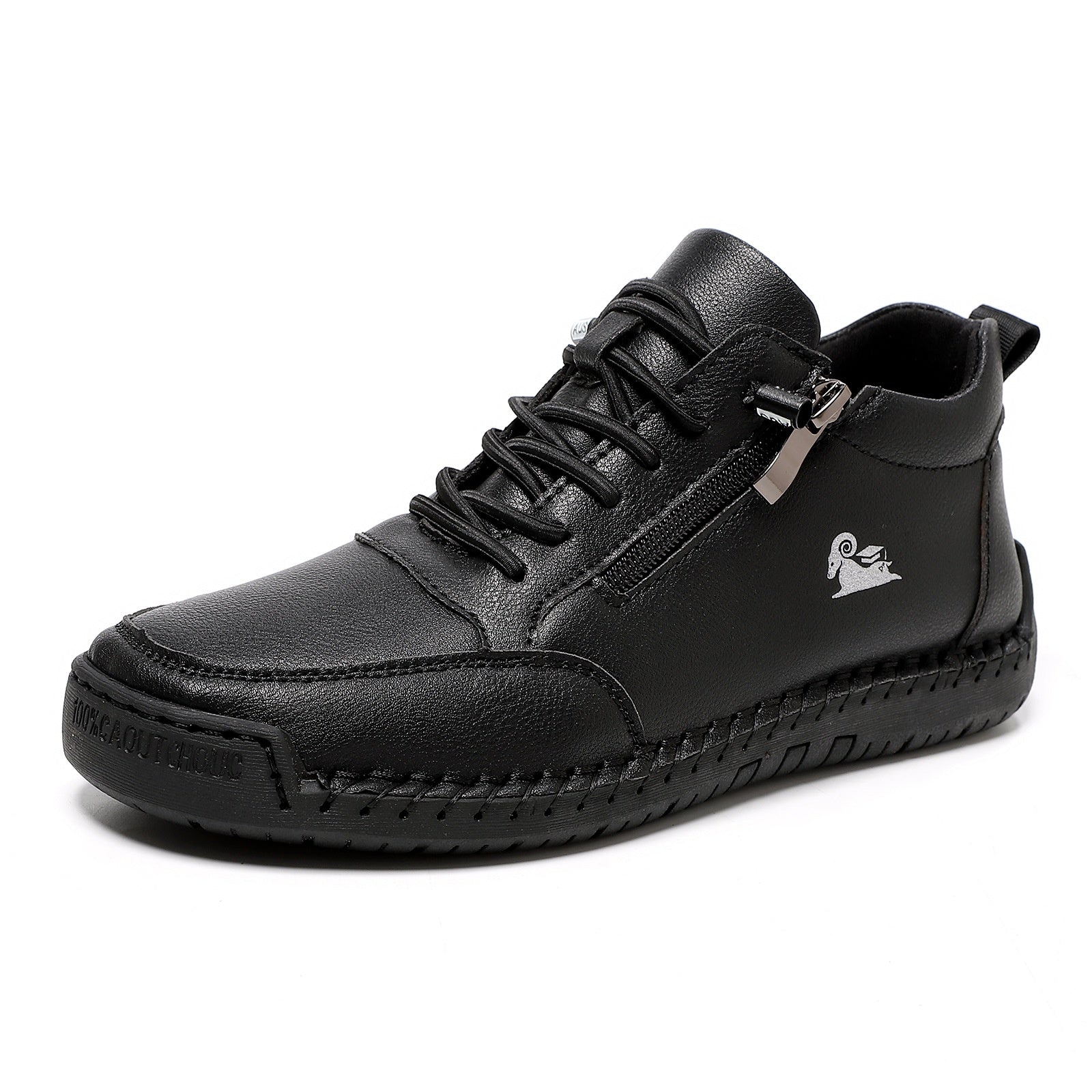 Sarah Express Hand-Stitched Microfiber Casual Flat Shoes Black