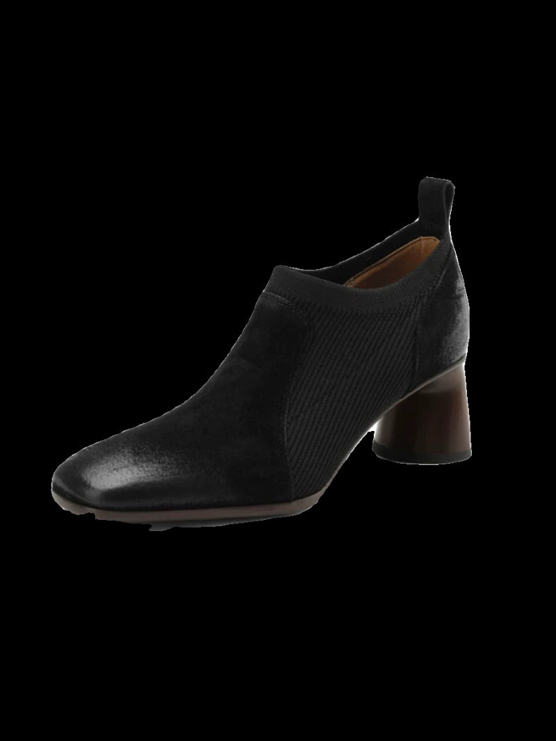 Sarah Express Square Toe Chunky Heel Slip-On Pumps