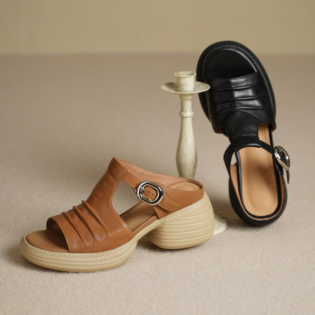 Sarah Express Ruched T-Strap Platform Mule Sandals