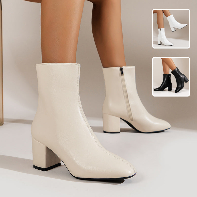Sarah Express Chunky Heel Pointed Toe Mid-Calf Boots