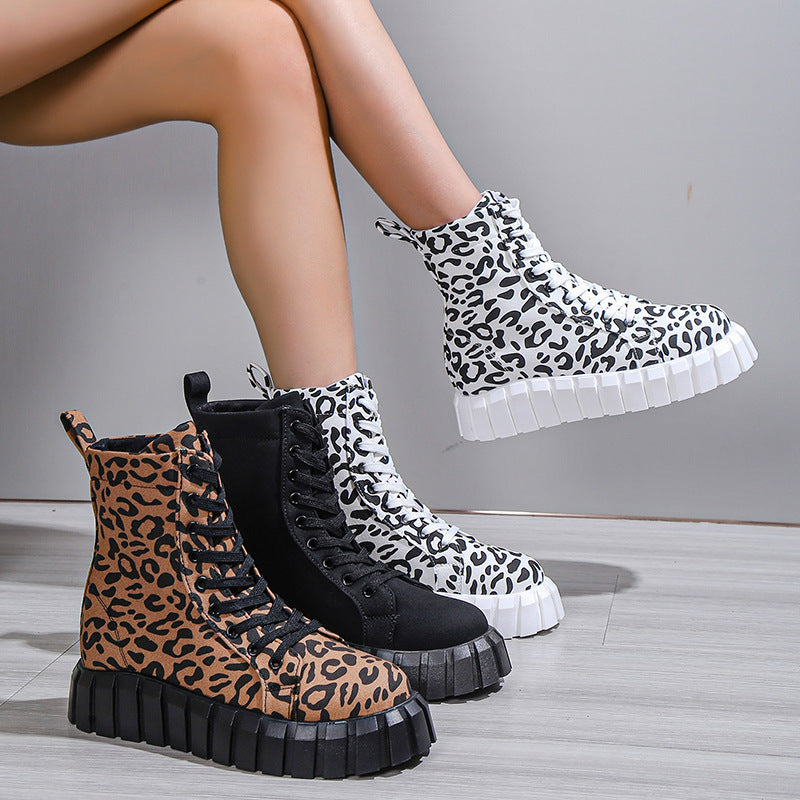 Sarah Express Platform Leopard Print Lace-Up Boots