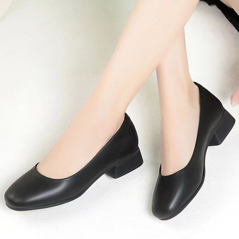 Sarah Express Square Toe Chunky Low Heel Pumps