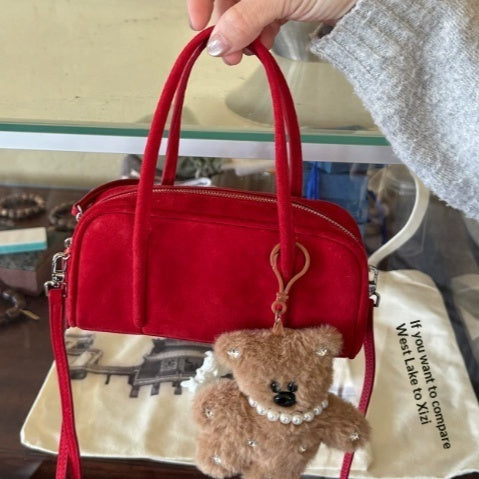 Sarah Express Suede Sheepskin Mini Square Handbag