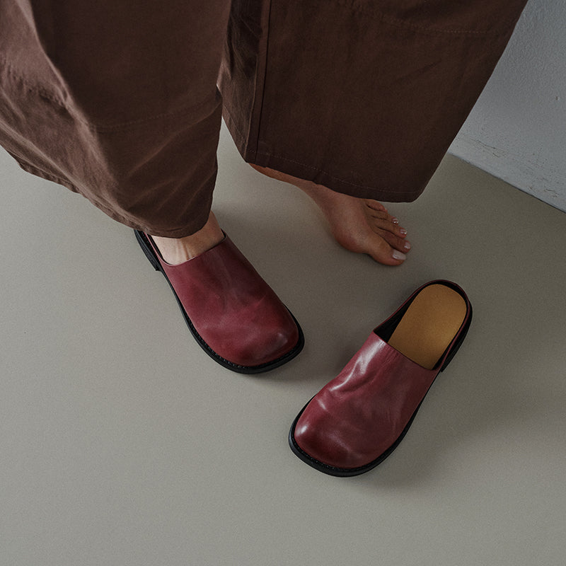 Sarah Express Washed Cowhide Leather Mule Slides