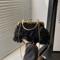 Sarah Express Rose Pattern Chain Strap Crossbody Bag Black