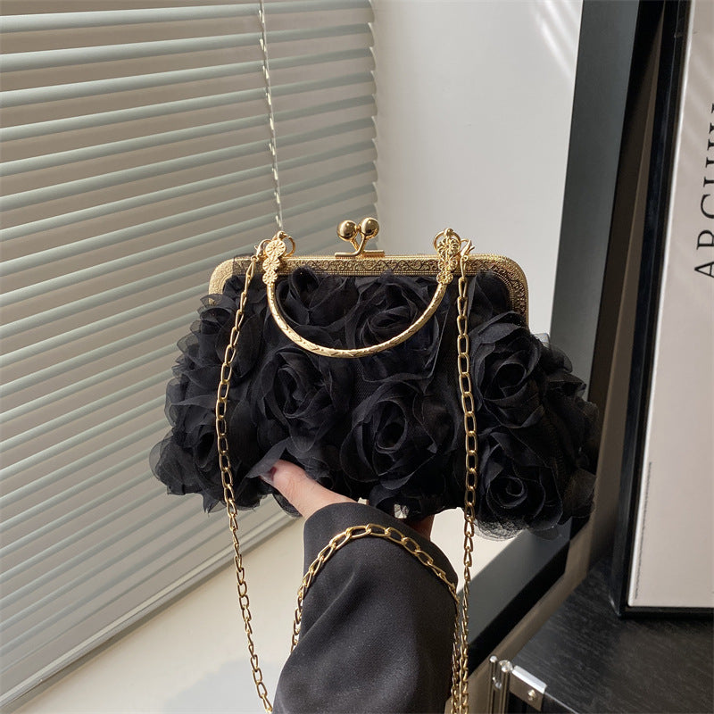 Sarah Express Rose Pattern Chain Strap Crossbody Bag Black