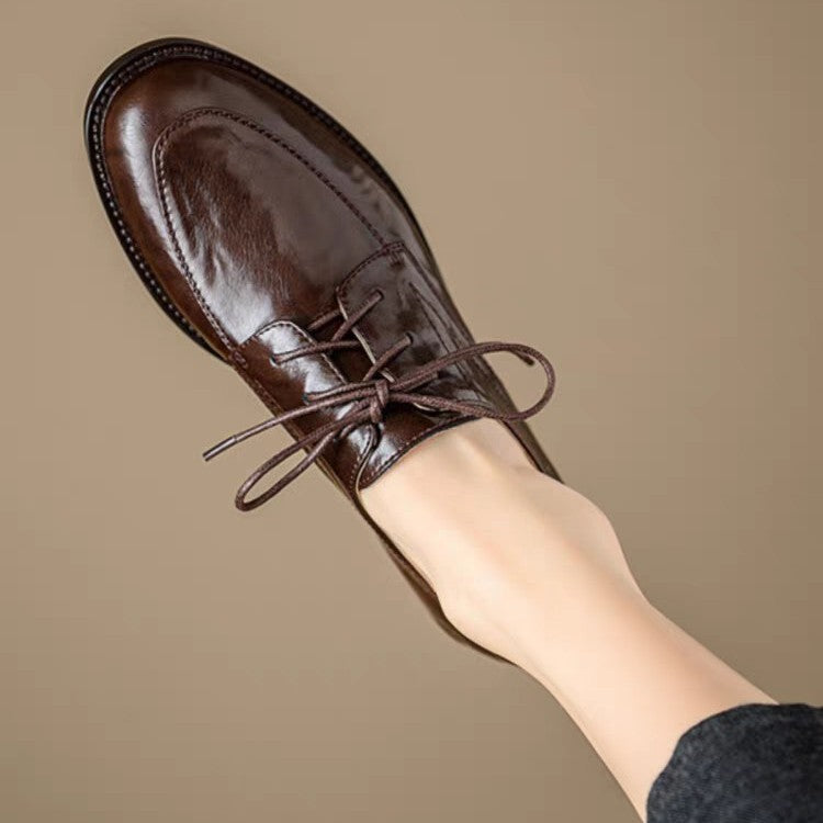 Sarah Express Round Toe Chunky Heel Leather Loafers