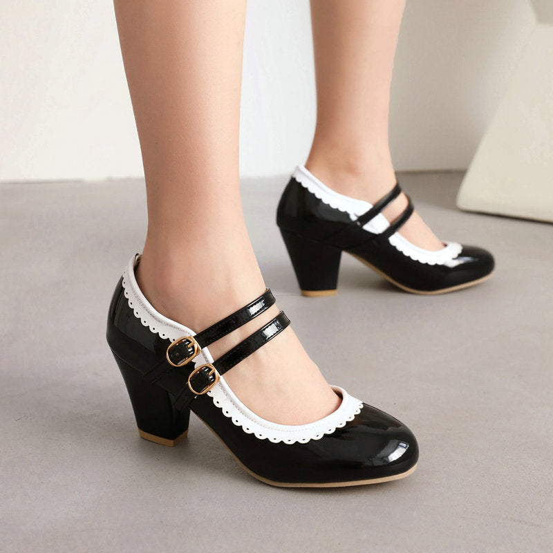 Sarah Express Candy Color Patent Leather Block Heels