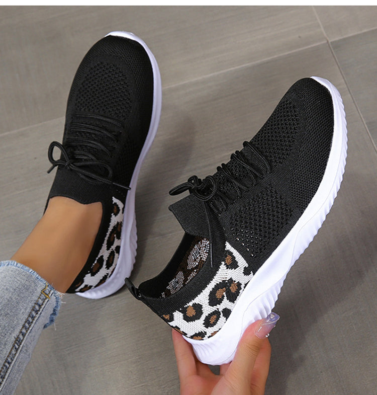 Sarah Express Leopard Print Mesh Lace-Up Sneakers