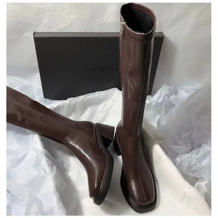 Sarah Express Square Toe Over-the-Knee Chunky Heel Boots