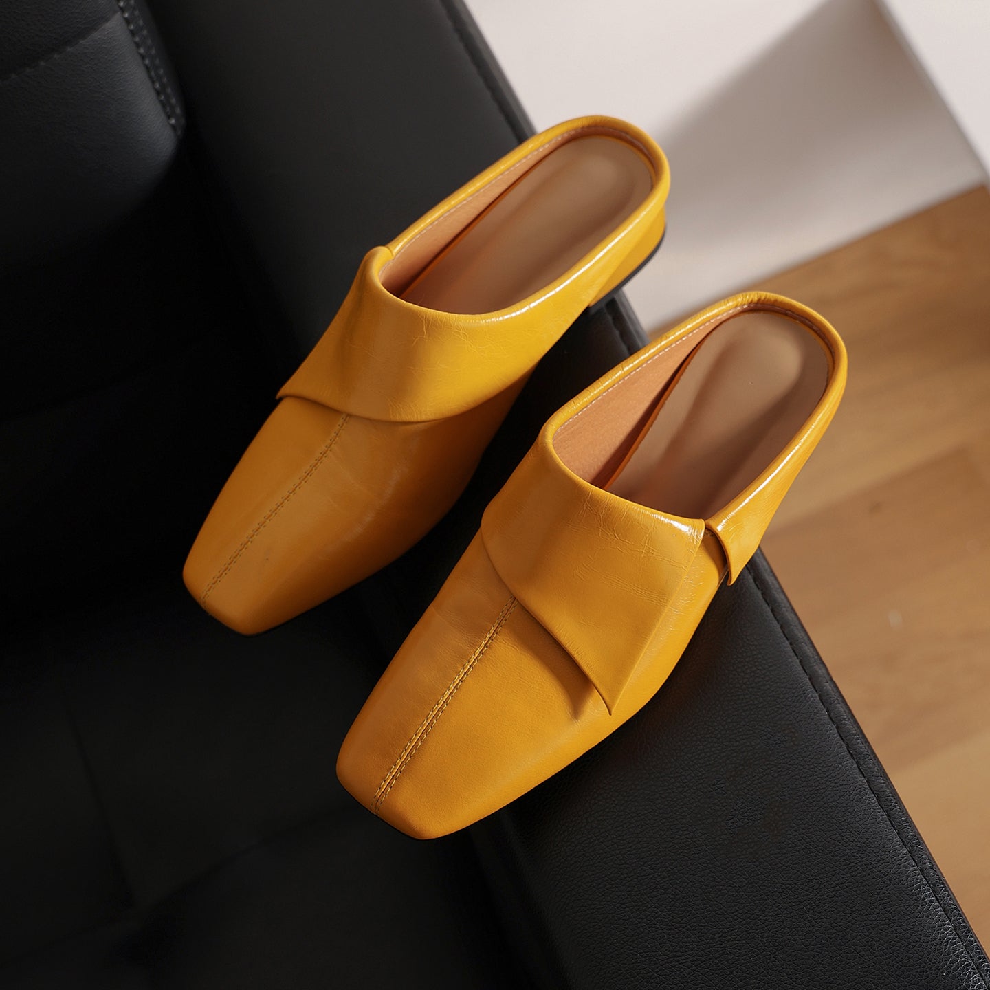 Sarah Express Vintage Cowhide Fold-Over Square Toe Mules