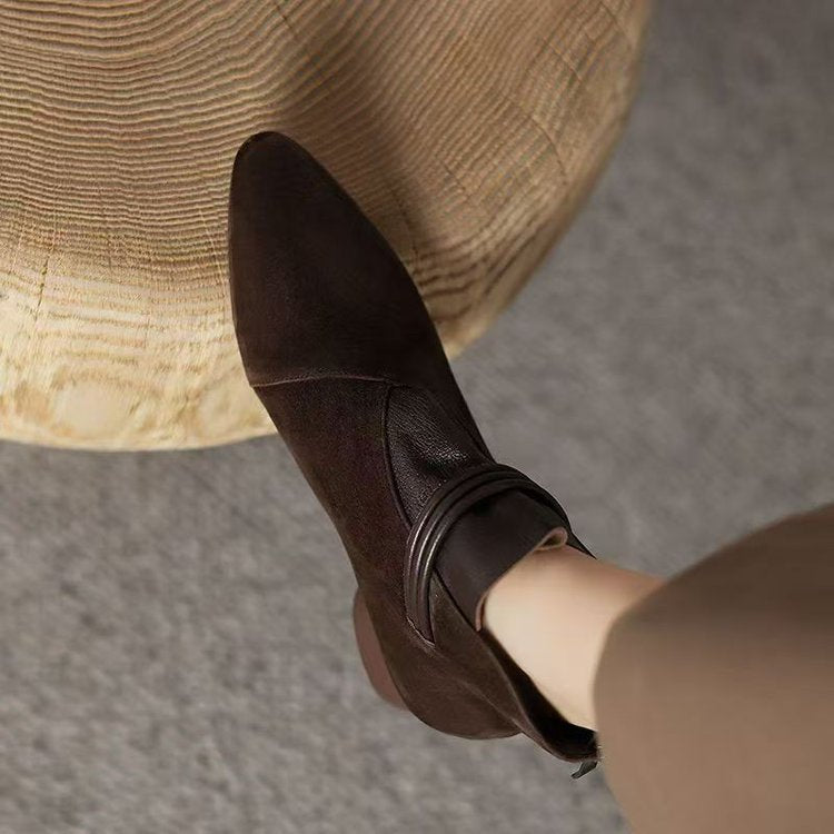 Sarah Express Retro Suede Chunky Heel Ankle Boots