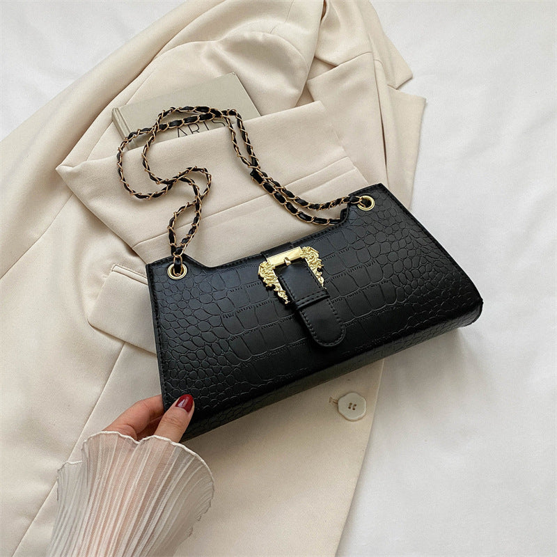 Sarah Express Structured Chain Detail Small Shoulder Bag Black