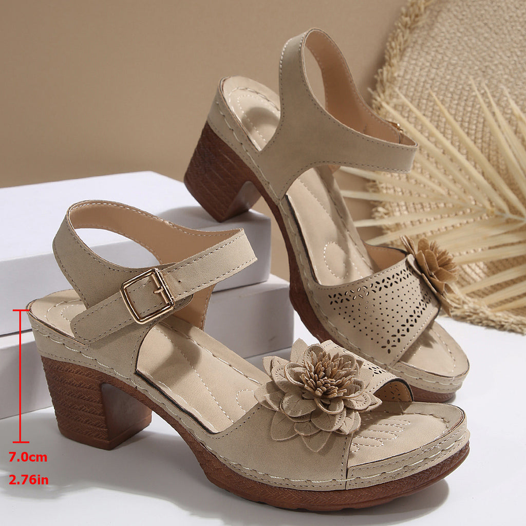 Sarah Express Women's Flowers Chunky Heel Sandals Summer Plus Size Platform Shoes