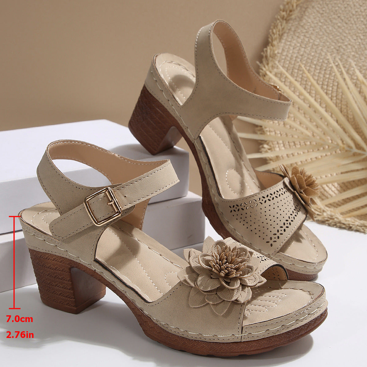 Sarah Express Women's Flowers Chunky Heel Sandals Summer Plus Size Platform Shoes