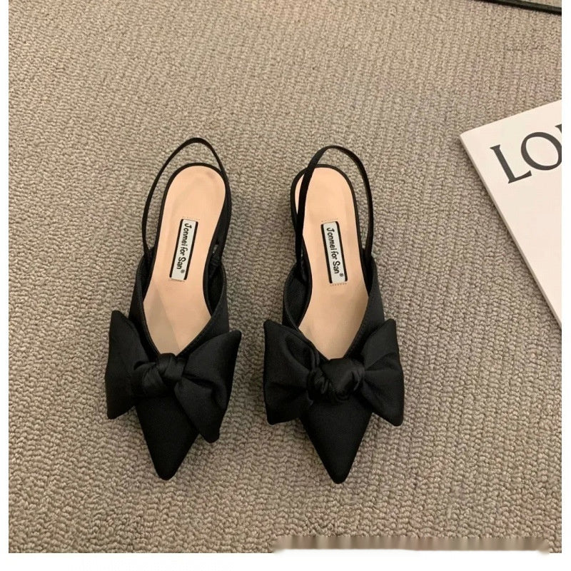 Sarah Express Pointed Toe Bow Embellished Slingback Sandals Black