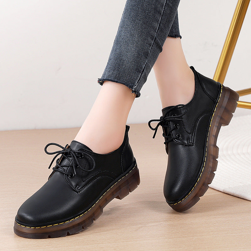 Sarah Express Retro British Style Cutout Leather Loafers Black