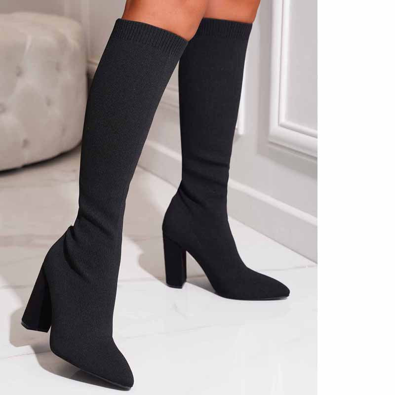 Sarah Express Women's High Heel Knit Thigh Boots