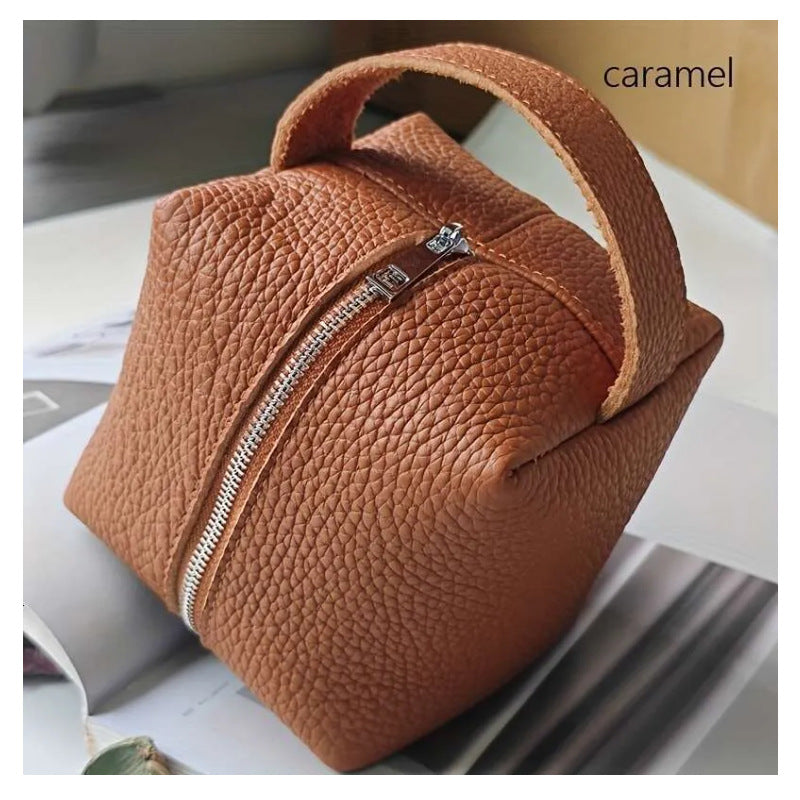 Sarah Express Square Bread-Shaped Toiletry Cosmetic Bag Light Brown 10X10X10cm