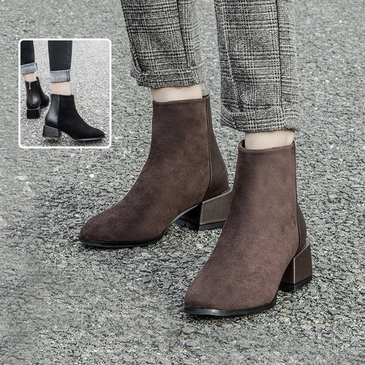 Retro Square Heel Pointed Toe Ankle Boots Fashion Versatile Chelsea Boot Women's Shoes – front product view