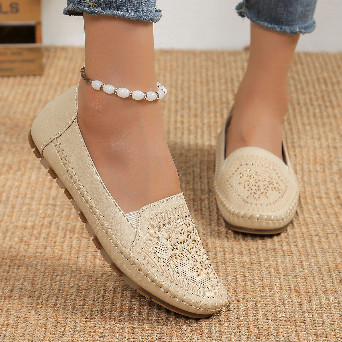 Sarah Express Handmade Stitched Gommino Flat Loafers