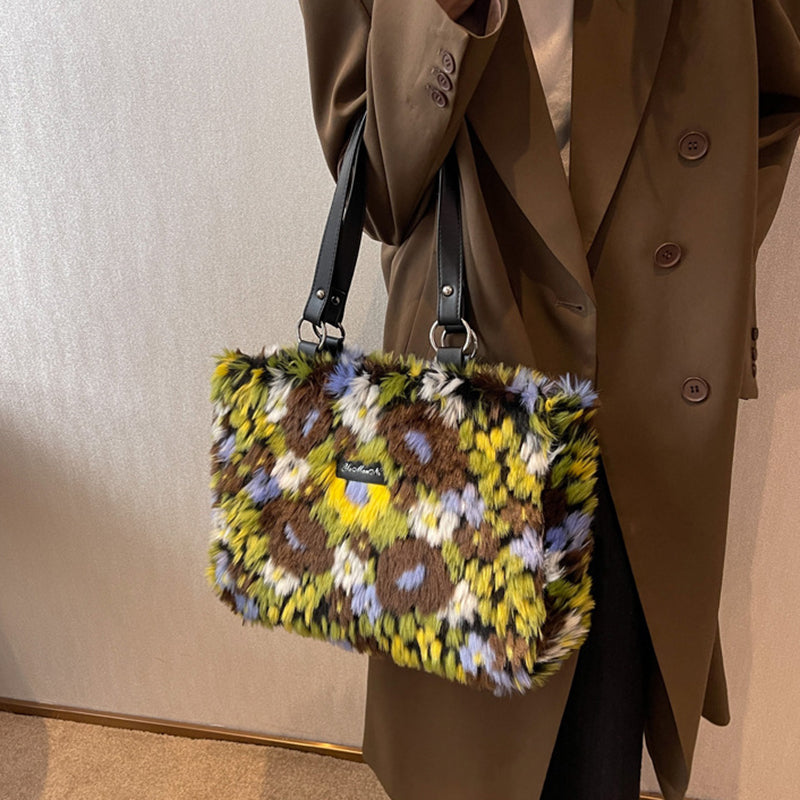 Sarah Express Plush Floral Shoulder Tote Bag
