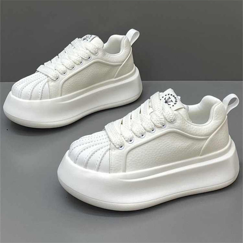 New Autumn Shell Toe Leather Sports Casual Skate Shoes, Versatile Thick Sole Low-top White Sneakers – product detail alternate view 4